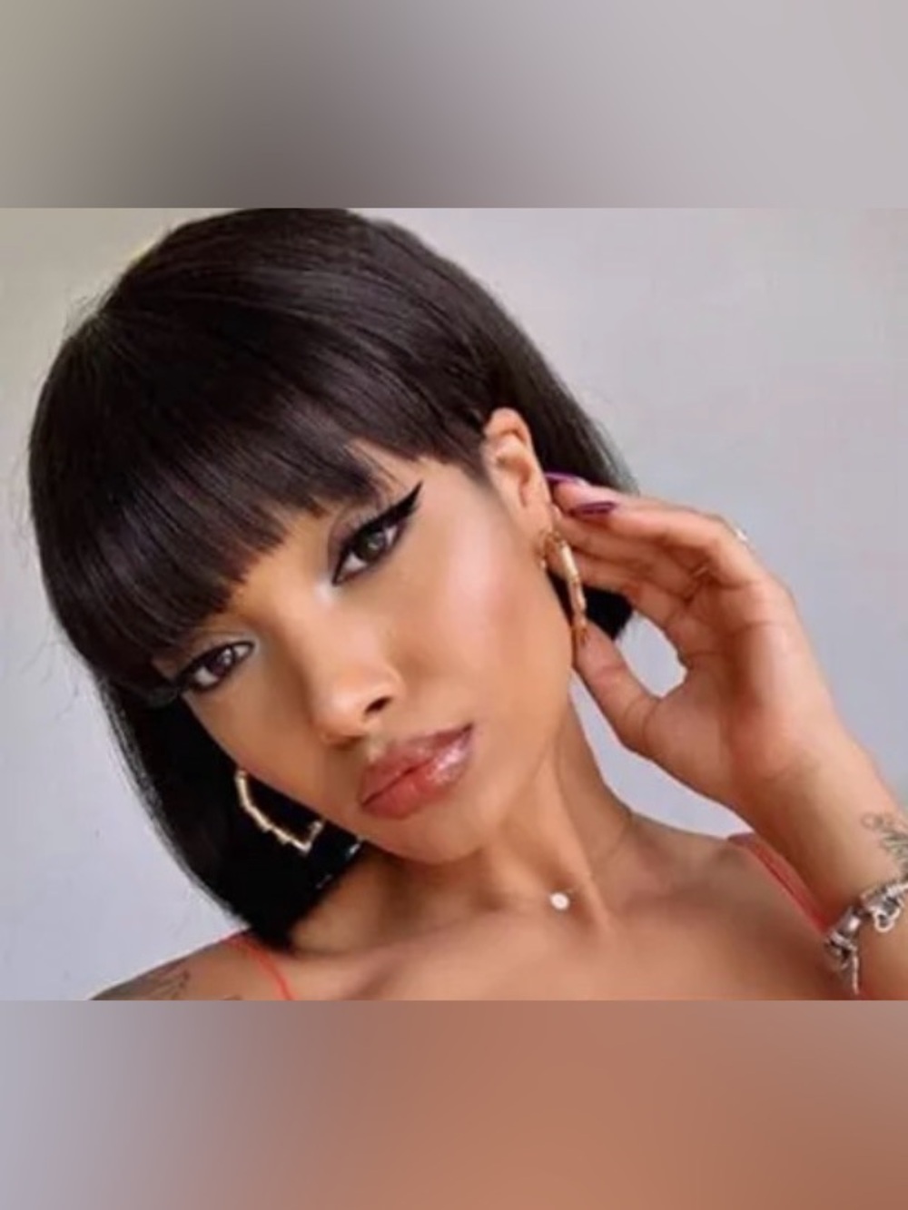 🙎🏽‍♀️100% Human Hair 8 inch Bob with Bangs Wig